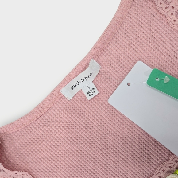 Pink Lace Trim TopStitch And Pine Y2k Pink Waffle Knitted Lace Brand New Size S - Picture 7 of 9